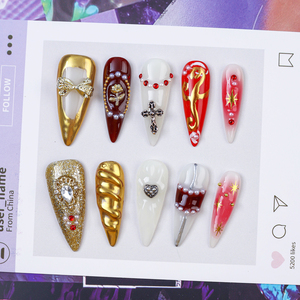 2025 lujo oro <span class=keywords><strong>rosa</strong></span> largo Stiletto hecho a mano acrílico prensa <span class=keywords><strong>uñas</strong></span> de alta calidad <span class=keywords><strong>uñas</strong></span> postizas para aplicación de dedos nuevo - Product Image 4