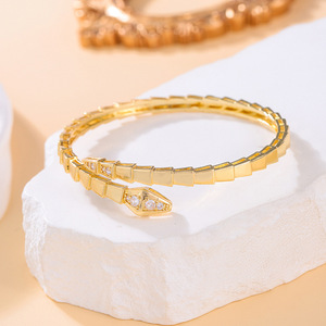 Brazalete de Hueso de Serpiente Dorado, Aleación de Zinc con Microincrustaciones, Joyería para Mujer, Regalo - Product Image 1