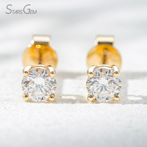 Starsgem 0.29ct*2p 4.2mm Round Brilliant Cut Lab Grown Diamond Color D 14K Gold Unisex Luxury <b>Stud</b> <b>Earrings</b> - Product Image 1