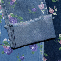 Tissu en denim tissé imprimé, motif floral botanique vif, coton doux, style romantique, pour jupes et manteaux femme/fille, motif personnalisé, OEM, 300M, faible quantité minimale de commande