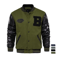 Blouson universitaire pour homme, style baseball, avec manches en cuir et corps en laine, style Letterman, pour l'hiver, streetwear, manteau de mode