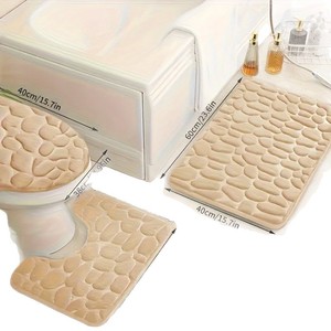 Ensemble de trois pièces pour toilettes Cangming, tapis en polaire corail 40x60cm, tapis de douche absorbant, style moderne et simple - Product Image 5