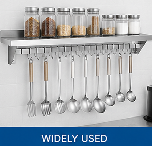 Wall Mounted Stainless Steel <b>Shelf</b> <b>With</b> <b>Hooks</b> Heavy Duty Kitchen Storage Rack Commercial Restaurant Shelving Kitchen equipment - Product Image 2