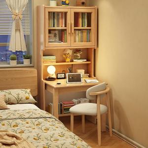 Escritorio plegable de madera maciza y estantería combinados para el hogar, oficina, estudio, apartamento pequeño, estilo moderno y sencillo, madera de caucho - Product Image 4