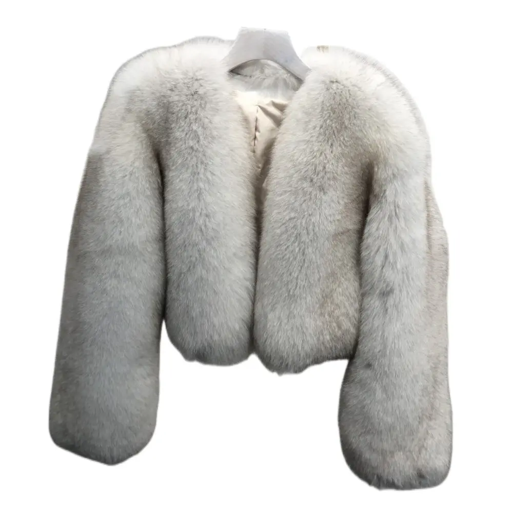 ODMエレガントファー100% リアルショートフォックスファージャケット女性冬の暖かいアウター本物のクリーミーなホワイトカラーフォックスファーコート