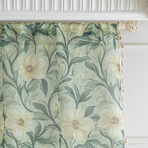 Rideaux transparents floraux bohèmes Pivoines et vignes blanches luxuriantes, détails croquis à la main, garniture de gland pour chambre/véranda/bistro - Product Image 6