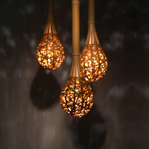 Bamboo Woven Pendant Lights Oval E27 Led Home Decoration Eye Caring Chandeliers - Product Image 1