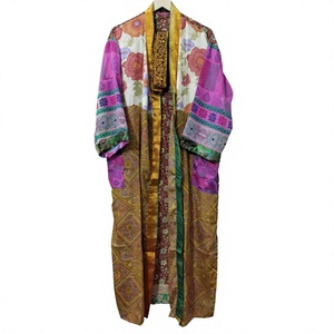Kimono Japonés de Seda Satinada India para Mujer, Elegante Bata de Verano con Parches Florales, Cómoda, Suave y Transpirable, 100% Seda - Product Image 1
