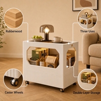 Mesa Auxiliar Rodante Moderna de Madera Maciza con Dos Niveles de Almacenamiento, Carrito Móvil para Té y Sofá, Pedido al por Mayor, Proveedor Chino