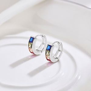 Dylam Rainbow Hoop <b>Earrings</b> for Women Girls Rhodium 18k Gold Plated Rainbow 5A Cubic Zirconia <b>Fine</b> Fashion Jewelry <b>Stud</b> <b>Earrings</b> - Product Image 4