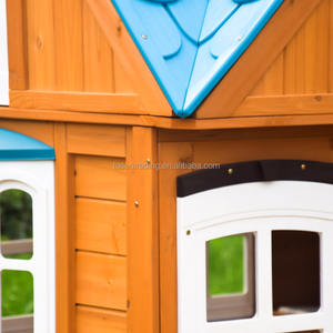Casita de juegos al aire libre con techo azul, toldo, ventana de plástico y banco - Cabaña infantil para el patio trasero para juegos imaginativos - Product Image 6