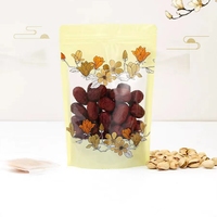 Impression numérique Emballage Motif de fleurs refermable pour les biscuits aux cacahuètes Conception personnalisée Pochette debout Fenêtre transparente Fenêtre