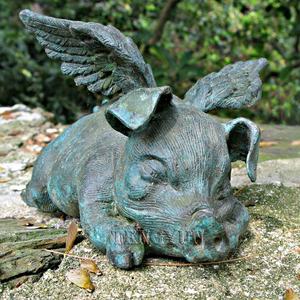 庭豚像アンティーク金属キャスト豚像ブロンズフライング豚彫刻ホームデコレーション用 - Product Image 3