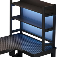 Meja Komputer Gaming Sudut Bentuk L Kayu Tugas Berat Kapasitas Beban 100kg Tekstur Serat Karbon Penyangga Monitor Tempat CPU Lampu LED