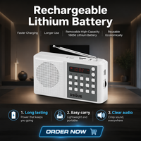 Lecteur MP3 portable, radio FM, lampe de poche, haut-parleur Gurbani Coran Bible, batterie 1200 mAh, charge USB-C, écran LED, nouveau modèle