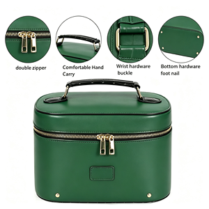 Bolsa de Maquillaje de Viaje para Mujer, Exterior de Cuero PU Verde Mediano Resistente al Agua, con Apertura Plana, Bolsa de Cosméticos de Cuero PU - Product Image 1