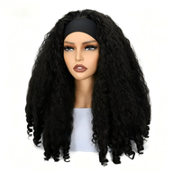Perruques Afro Bouclées Frisées pour Femmes Noires, Longues, Synthétiques, Classiques, Ondulées et Volumineuses, avec Bandeau, Sans Colle, Résistantes à la Chaleur