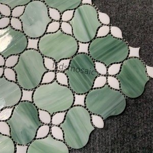 Mosaïque de vitrail moderne en forme de fleur verte Finition en bois brillant Décoration murale d'intérieur Salon Hôtel Appartement <span class=keywords><strong>Parquet</strong></span> poli - Product Image 5