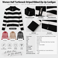 Vente en gros OEM ODM – Nouvelle collection automne-hiver : Cardigan en maille côtelée pour femme, col semi-montant, manches longues, fermeture éclair, à rayures contrastées, style jeune et tendance