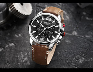Nouvelle montre pour homme, chronographe multifonctionnel, bracelet en cuir véritable, montre-bracelet sport à quartz - Product Image 5
