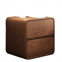 Vente en gros de table de chevet moderne en bois massif courbé, respectueuse de l'environnement |   Meuble de chambre à coucher à 2 tiroirs finition noyer Pindel Handicraft