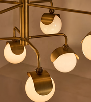 Lustre moderne en verre blanc et marbre brun, design contemporain, pour villa, salon, restaurant, finition laiton antique, taille moyenne