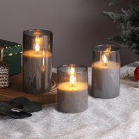 Bougie LED en verre à rayures grises sans flamme, décorative de luxe, à piles, effet flamme vacillante, pour anniversaire et mariage, de Matti
