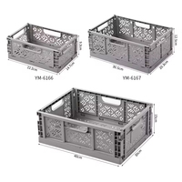 Paniers de rangement en plastique pliables rectangulaires multi-usages, écologiques, durables, ventilés, avec poignées ergonomiques, empilables pour la maison
