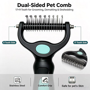 Pettine Districante a Doppia Faccia <span class=keywords><strong>per</strong></span> Animali Domestici, <span class=keywords><strong>Spazzola</strong></span> <span class=keywords><strong>per</strong></span> Toelettatura con Lama in Acciaio Inossidabile <span class=keywords><strong>per</strong></span> <span class=keywords><strong>Cani</strong></span> e Gatti, Strumento <span class=keywords><strong>per</strong></span> Districare e Rimuovere il <span class=keywords><strong>Pelo</strong></span> Morto <span class=keywords><strong>per</strong></span> <span class=keywords><strong>Pelo</strong></span> Lungo - Product Image 2