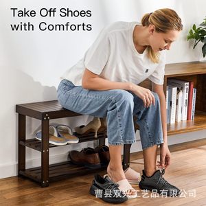 Solid Wood <b>Shoe</b> <b>Rack</b> 27.5 In Multi Layer <b>Storage</b> Bench For Entryway Living Room - Product Image 2