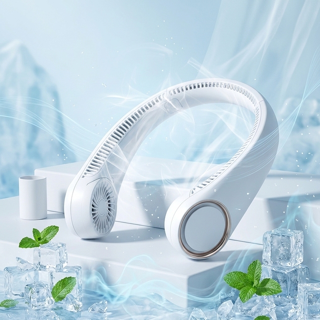 Cooling Gadget Neck Fan 360° Surround Airflow Low Noise Powerful Wind Long Battery Rechargeable Neck Fan for Hot Summer Heatwave