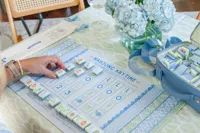 Jeu de Mahjong Personnalisé Hydrangea 160 Pièces en Acrylique, Jeu de Mahjong Américain, Dos Bleu Pastel, Accessoire de Club de Mahjong