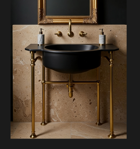 Pieds en chrome poli pour meubles vintage, structure de support en acier avec évier en céramique blanc brillant - Product Image 5