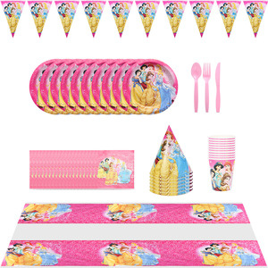 Piatti, Bicchieri e Utensili in Plastica per Feste di Compleanno per Bambini, Decorazioni Moderne e Minimaliste con Sei Principesse delle Fiabe - Product Image 3
