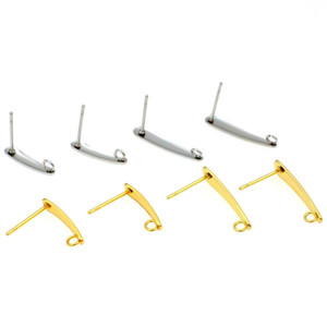 Postes de aretes ovalados alargados de acero inoxidable con lazo para la fabricación de joyas, accesorios en tono dorado y plateado - Product Image 1