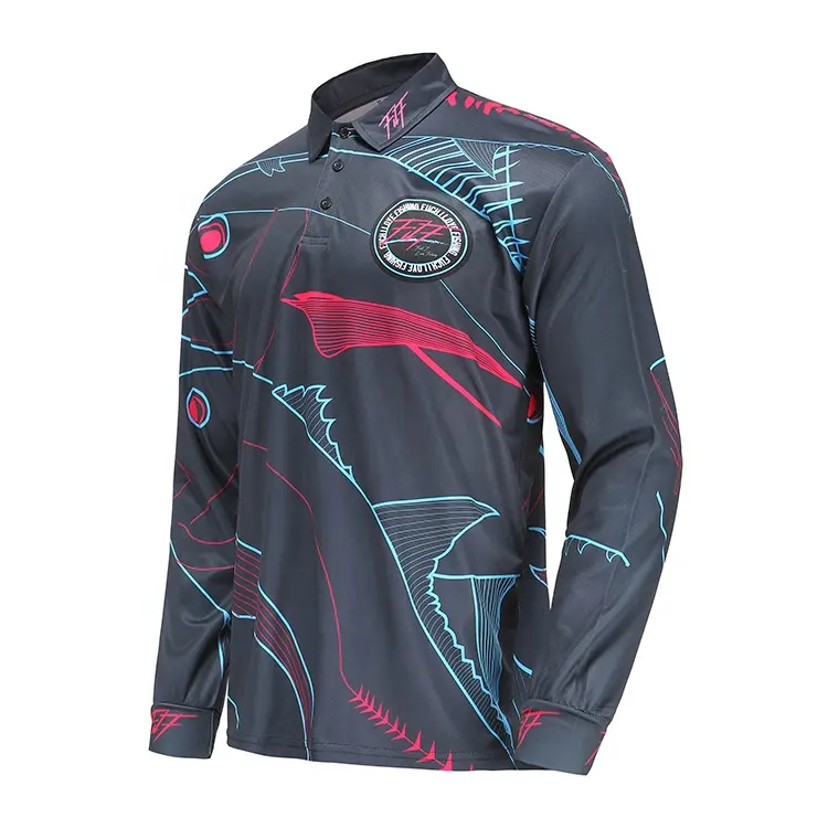 Fish Shirt Custom Design Wholesale Black Color UV Protection Long Sleeve Fishing Shirts Polo