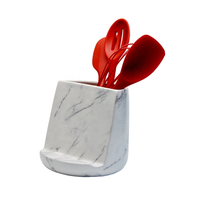 Porte-ustensiles de cuisine moderne et élégant en céramique avec surface en marbre et logo personnalisé pour une utilisation comme outil