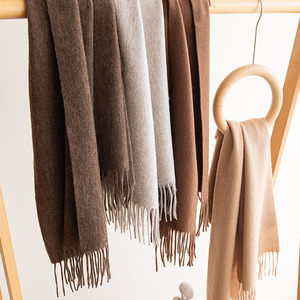 Wholesale 100% Wool <strong>Winter</strong> Scarf for Ladies Custom Logo Soft <strong>Striped</strong> <strong>Shawl</strong> With Elastic Tassel Popular <strong>Winter</strong> Warm Accessory - Product Image 2