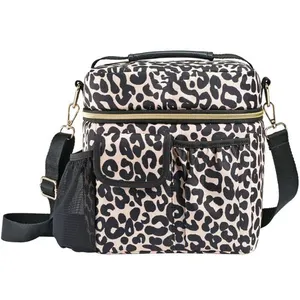 Leopard insulated meal prep kit Microwave Safe BPA Free PEVA Montauk Lunch Tote with Shoulder Strap for lunch box