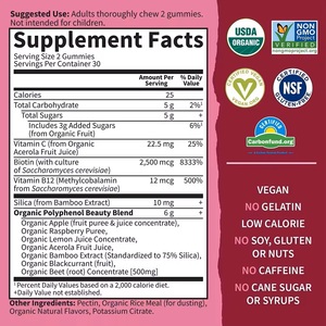 Gummies di Bellezza OEM Beets Vegan Biologico USDA Senza Glutine Biotina Vitamina B12 C Silice di Bambù Antiossidante Energia Integratore per la Pelle - Product Image 4