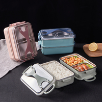 Boîte à lunch en acier inoxydable écologique sans BPA, compatible micro-ondes, couvercle en plastique durable, 2 compartiments, grande capacité