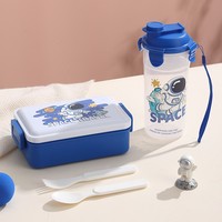 Boîte à lunch en plastique avec couvercle mignon de dessin animé, ensemble de gobelets à eau, chauffable au micro-ondes, portable, scellé, 2 compartiments, boîte à bento pour la rentrée scolaire