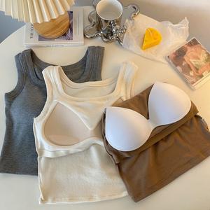 Nouveau débardeur d'été carré en nylon tricoté sans couture avec coussinets de poitrine intégrés pour contrôler l'excès de graisse mammaire, soutien-gorge une pièce sans armatures brossé - Product Image 4