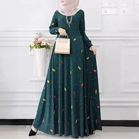Abaya musulmane malaisienne pour femme, manches longues, coupe ample, ajustée, en polyester, imprimé feuilles et pois, style boutonné, ethnique, été, grandes tailles