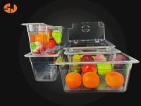 Contenants de stockage alimentaire en polycarbonate transparent de qualité alimentaire pour restaurants commerciaux, taille 1/6, Gastronorm GN