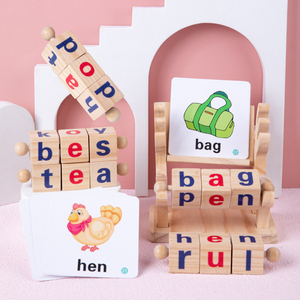 Jeu d'orthographe préscolaire en bois naturel, kit de lettres à assembler avec flashcards éducatives – Meilleures ventes - Product Image 4