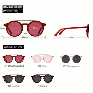 Gafas de Sol Redondas Vintage de Moda 2019 para Mujer, Montura Roja, Doble Barra, Gran Venta - Product Image 6