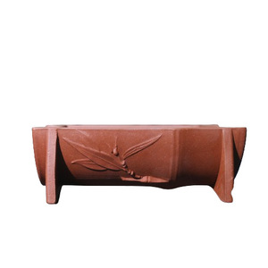 Maceta Rectangular de Zisha, Estilo Antiguo, con Diseño de Bambú, Creativa, para Escritorio, Bonsái, Hecha a Mano, Pequeña, Biomimética - Product Image 4