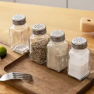 Cheap Square Glass Spice Bottle with Perforated Lid Seasoning Jar Herb Spice Dispenser Containers Condiment Pepper Shaker