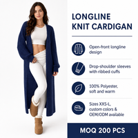 Cardigan Femme Personnalisé avec LOGO, Tricoté Côtelé, Manches Longues, Couleur Unie, Décontracté, Tendance Hiver, Polyester Doux, Fabrication OEM & ODM